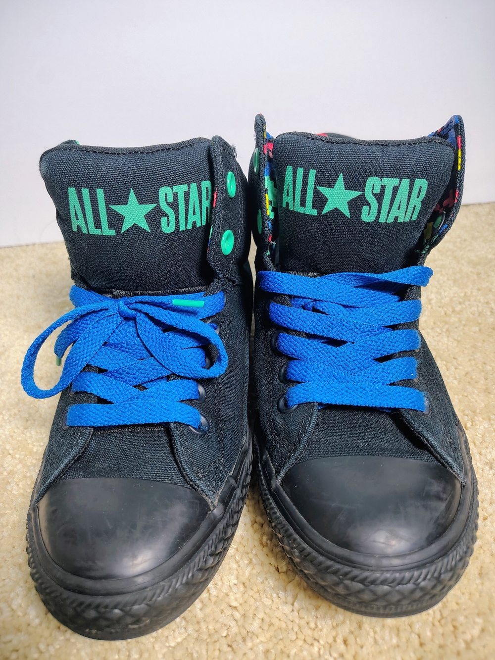 Converse All Star Kids' High-Top Sneakers in Black with Blue Laces
